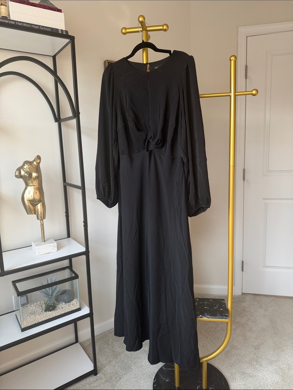 Black Long Sleeve Knot-Front Women's Dress